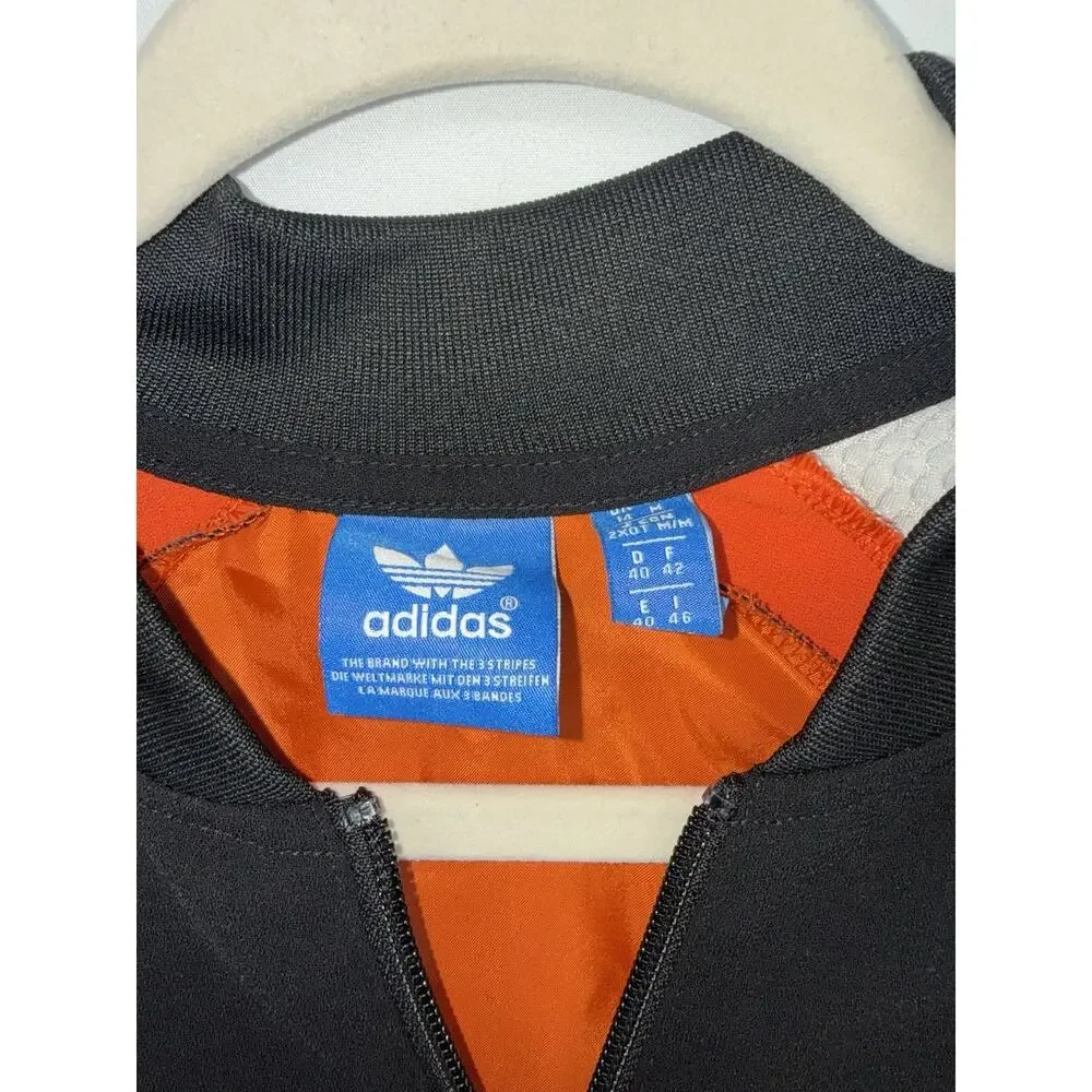 adidas Originals Men's Black & Orange Track Jacket Full Zip 3-Stripes Pockets M